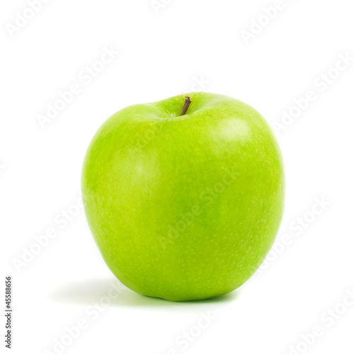 Fresh green apple on a white background.