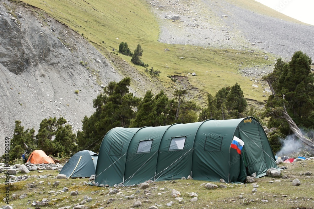 terugbetaling hurken activering Chief tent in russian climbing camp, Pamir-alay, Kyrgyzstan Stock Photo |  Adobe Stock