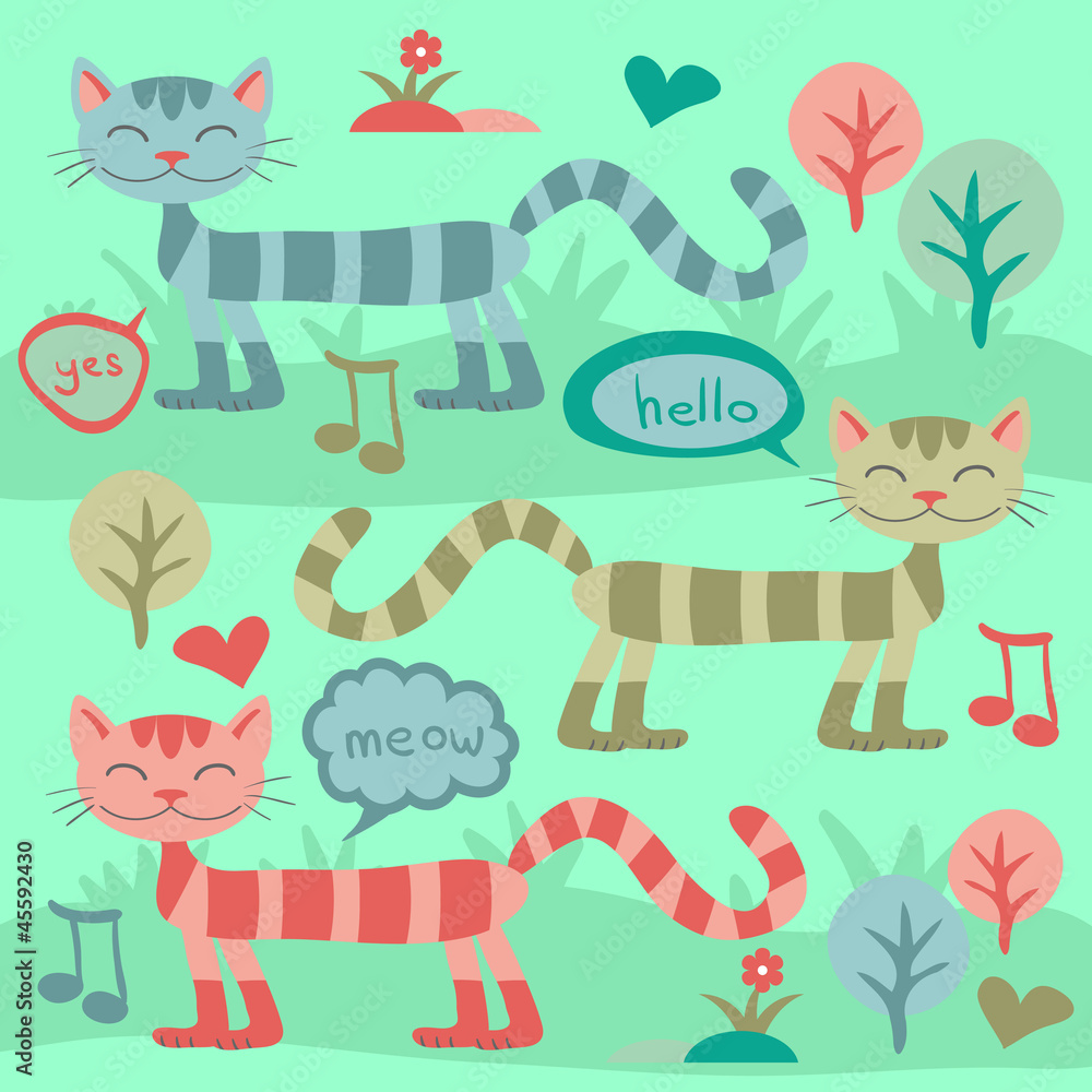 Naklejka premium Cute cats on the grass