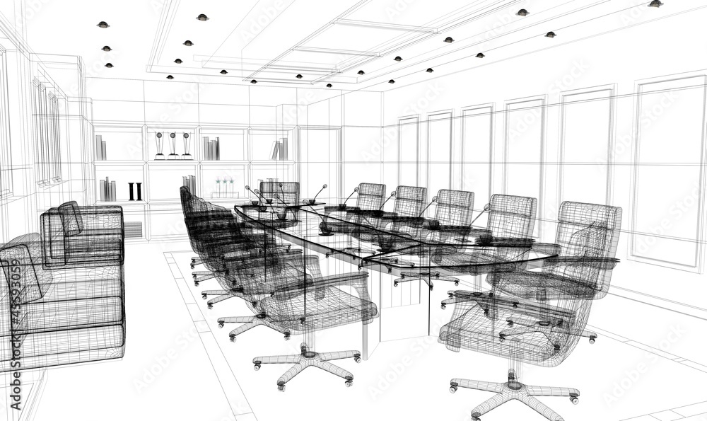 Fototapeta premium sala riunioni rendering wireframe tratto