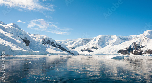 Sunny mountains landscape in Antarctica