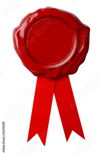 Red wax seal with ribbon is...