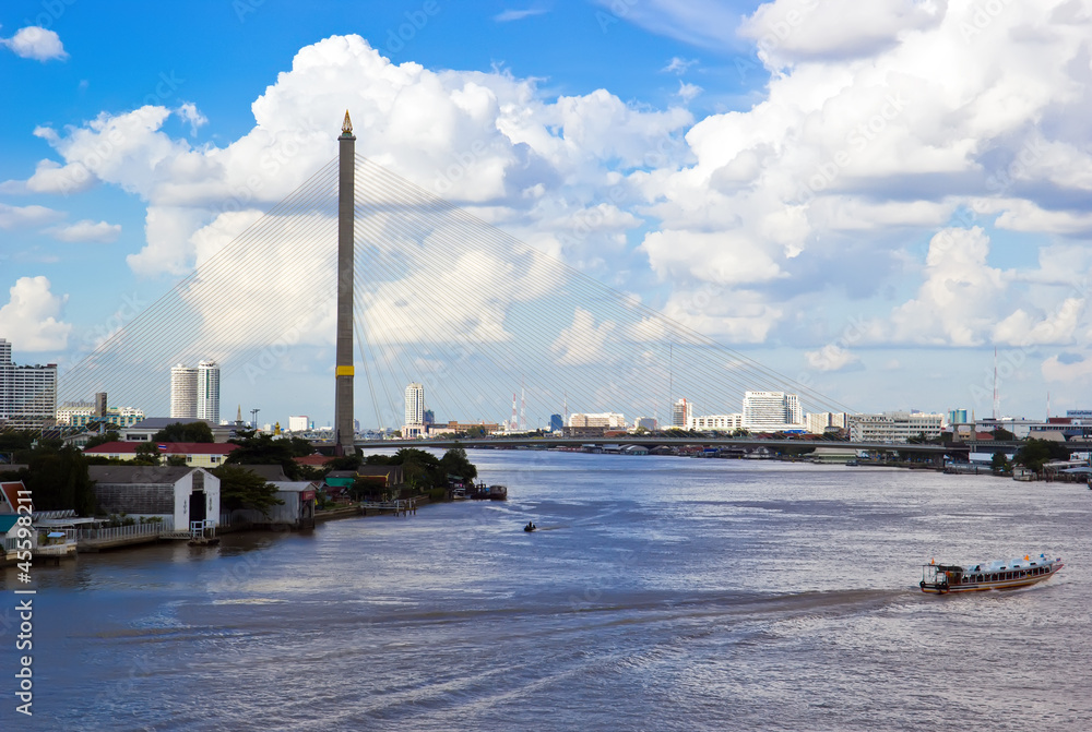 Fototapeta premium Chao Phraya river and boat in Bangkok