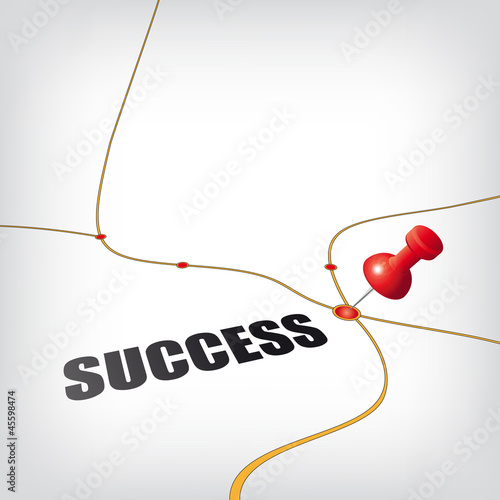 Karte mit Stecknadel und Text Success