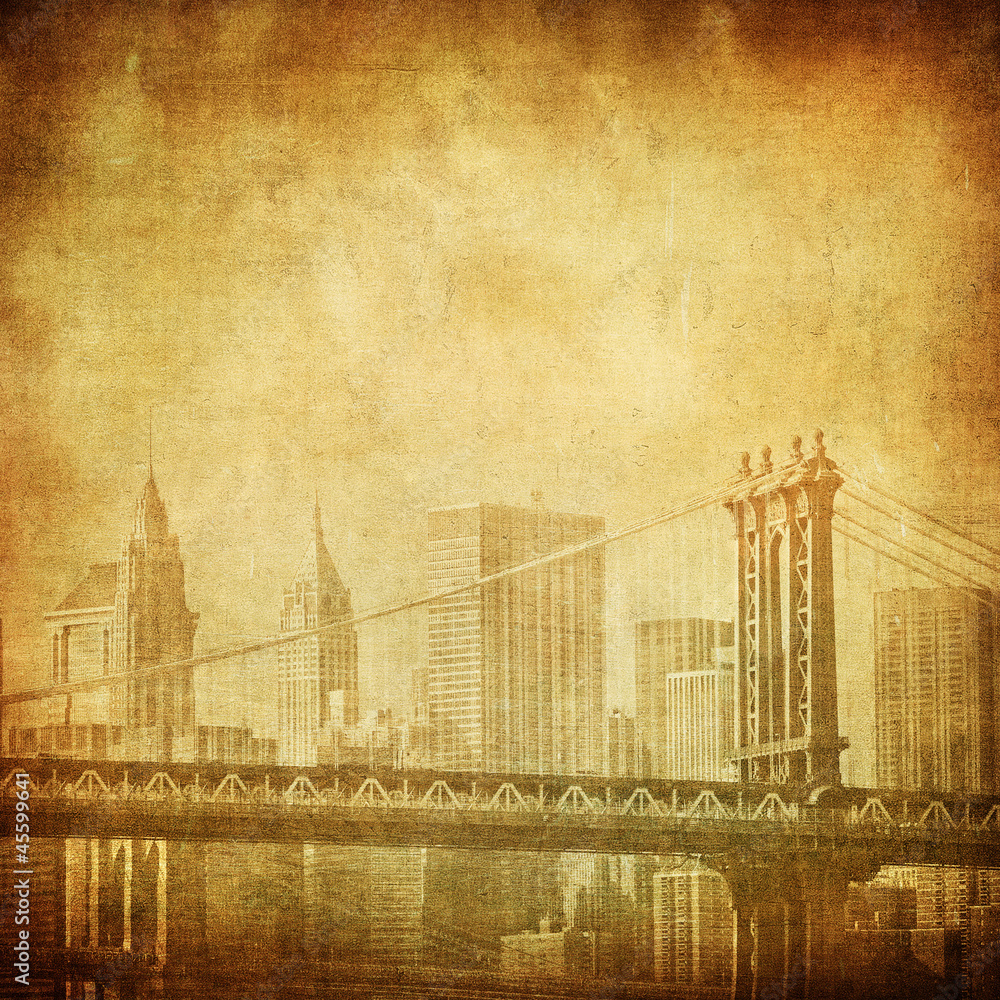 grunge image of new york skyline - obrazy, fototapety, plakaty 