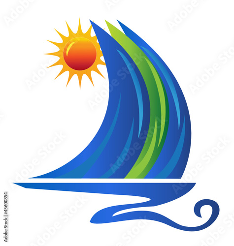 Boat wave and sun logo vector