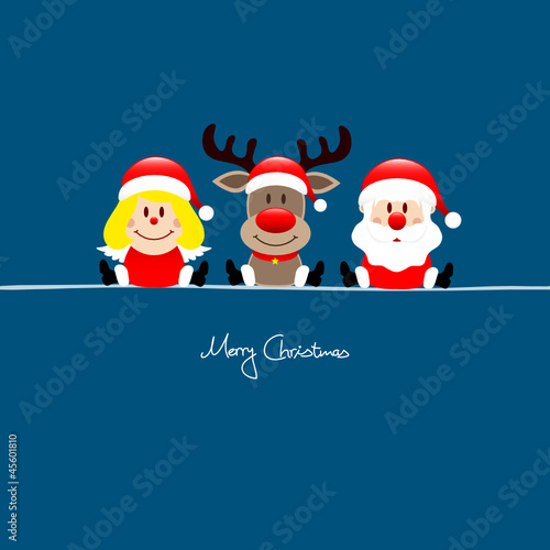 Sitting Angel, Rudolph & Santa Blue Background © Jan Engel