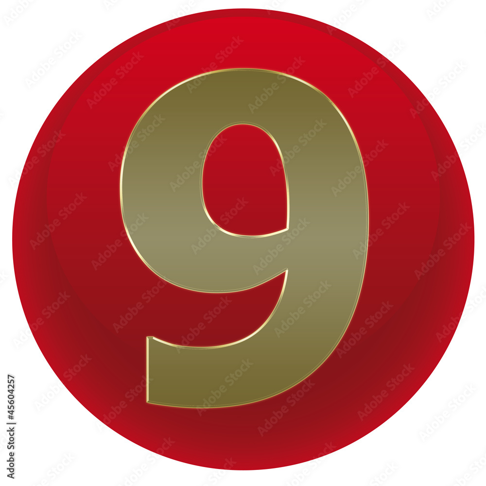 Button rot - Zahl 9 aus Gold
