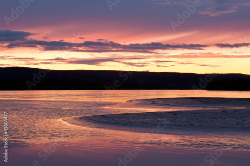 Beautiful sunset over Yukon River near Dawson City