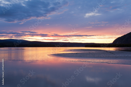 Beautiful sunset over Yukon River near Dawson City