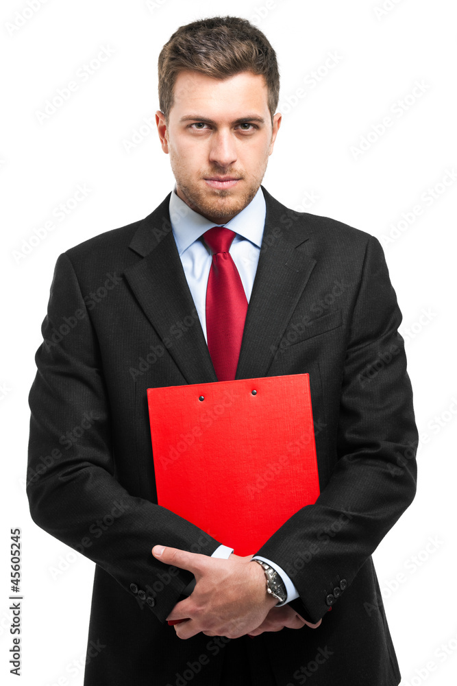 Confident businessman holding some documents Confident businessman holding some documents