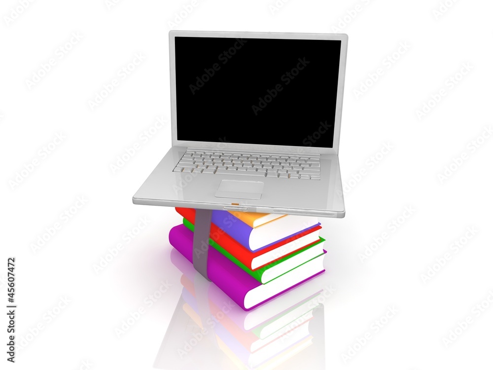 Professional Laptop with books and blank display Professional Laptop with books and blank display