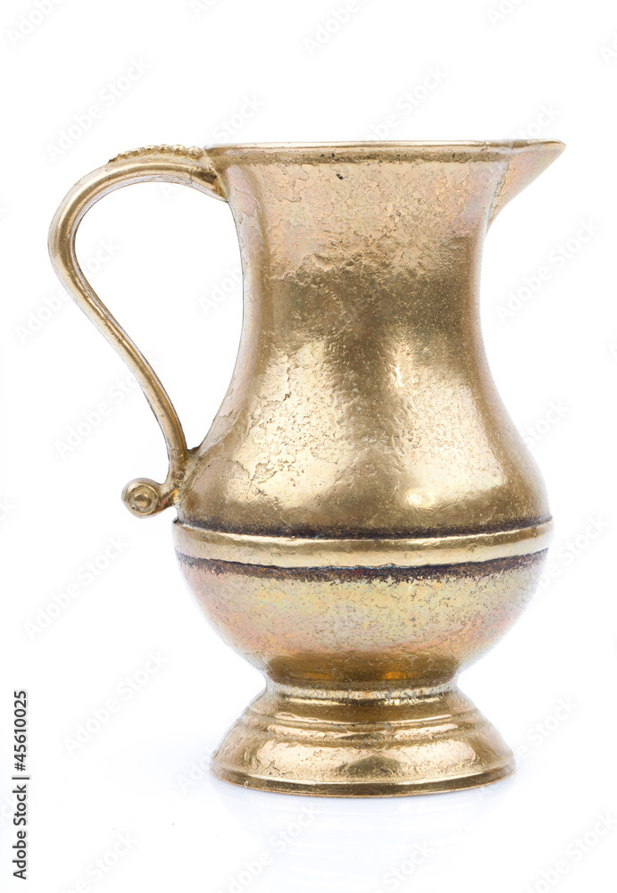 Antique Hammered Brass pot isolated on white background.