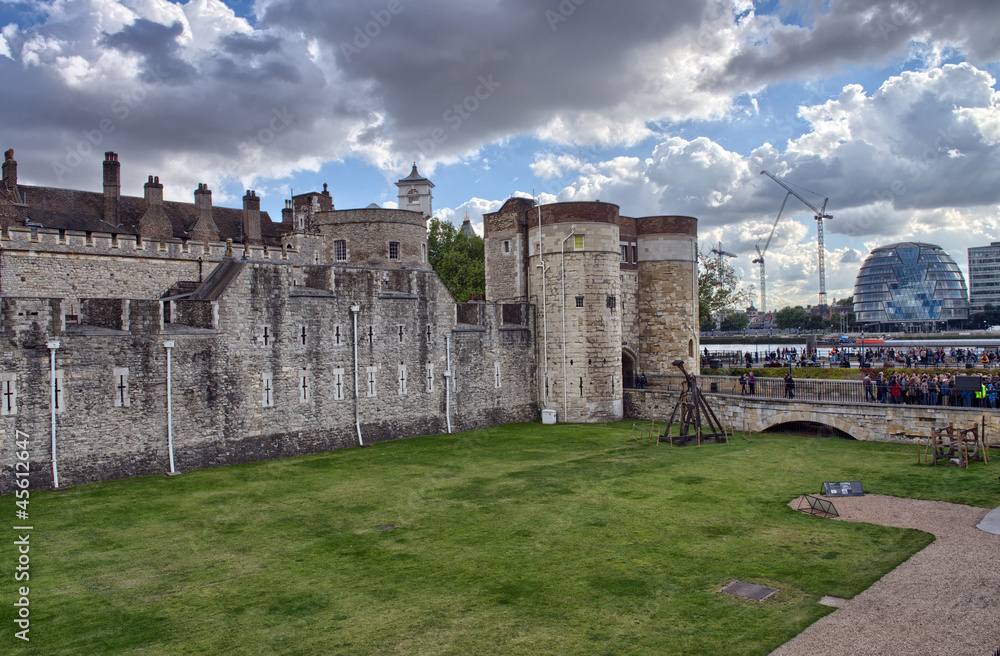Tower of London ancient architecture with gardens - UK.