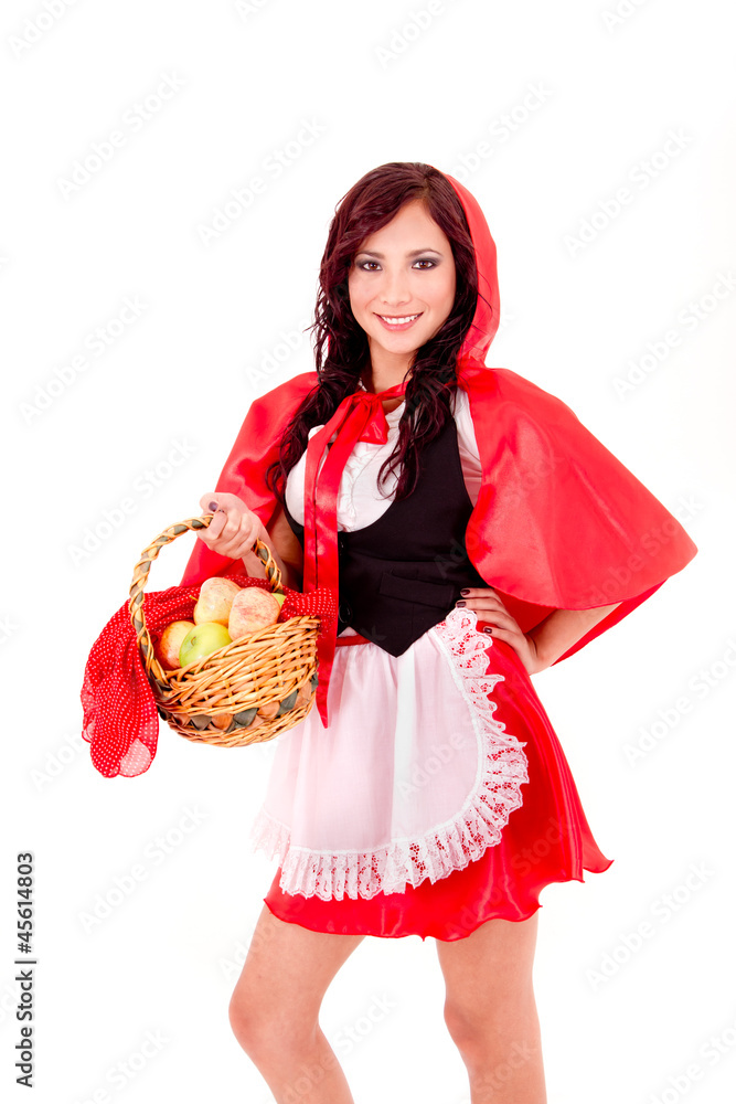 Little Red Riding Hood holding an apple basket Little Red Riding Hood holding an apple basket