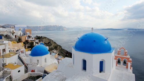 Blue dome church in Oia Santorini
