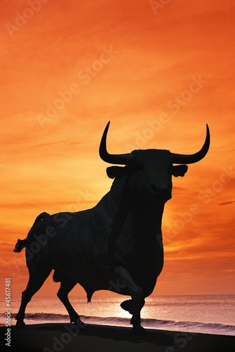 Leinwand Poster Bull statue against sunset, Spain © Arena Photo UK