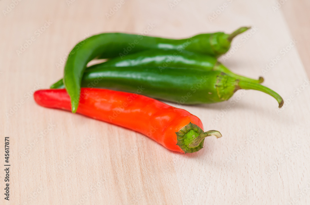 Green and red hot pepper