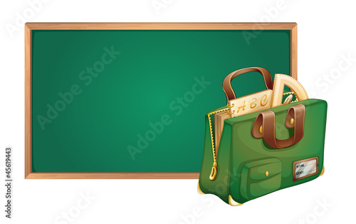 green board and school bag