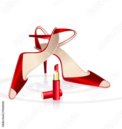 red woman's shoes with lipstick