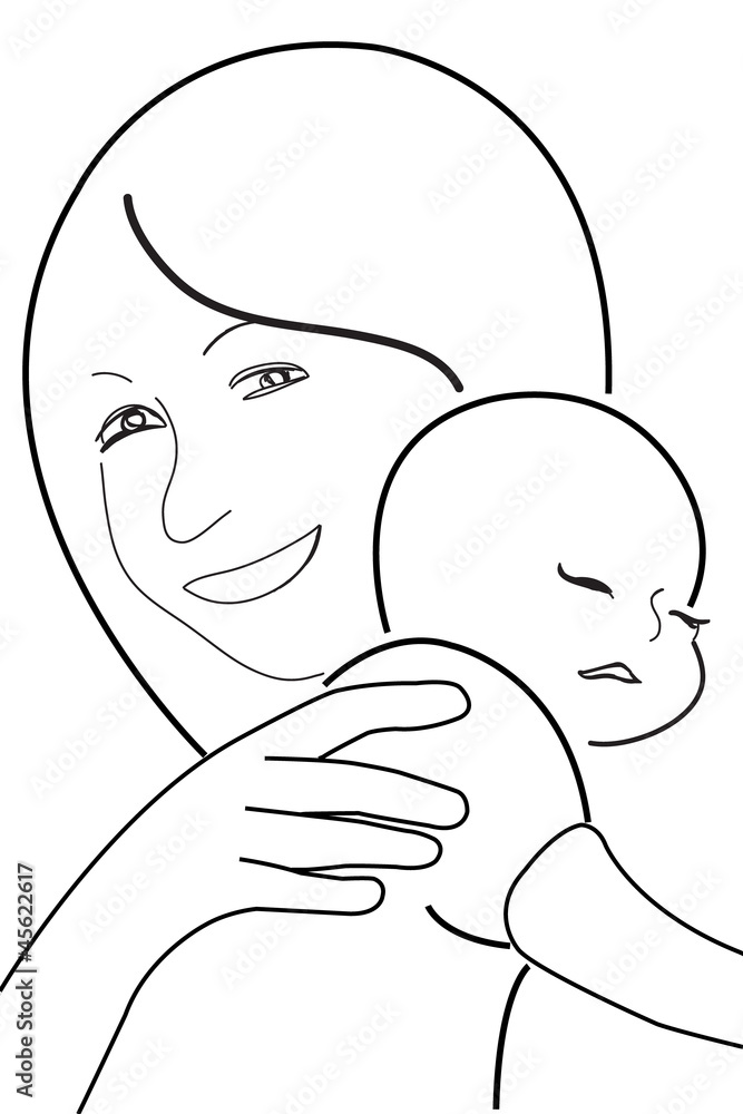 mother and child, vector sketch in black lines mother and child, vector sketch in black lines