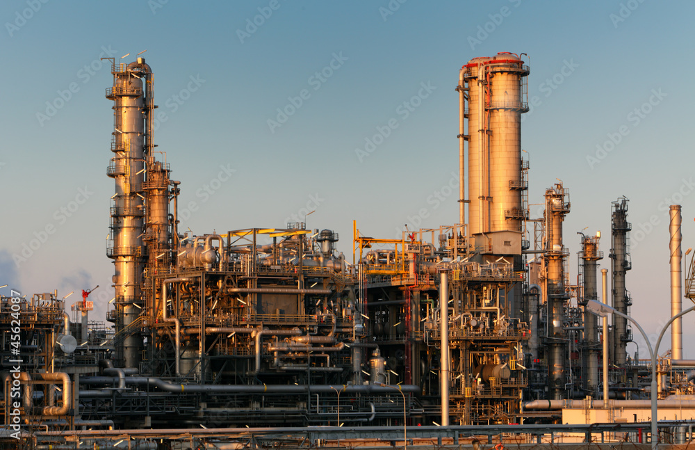 Petrochemical oil and gas refinery plant in night Petrochemical oil and gas refinery plant in night