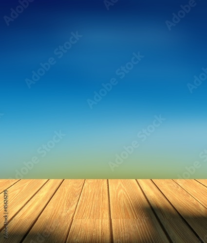 3d sky background and wood floor