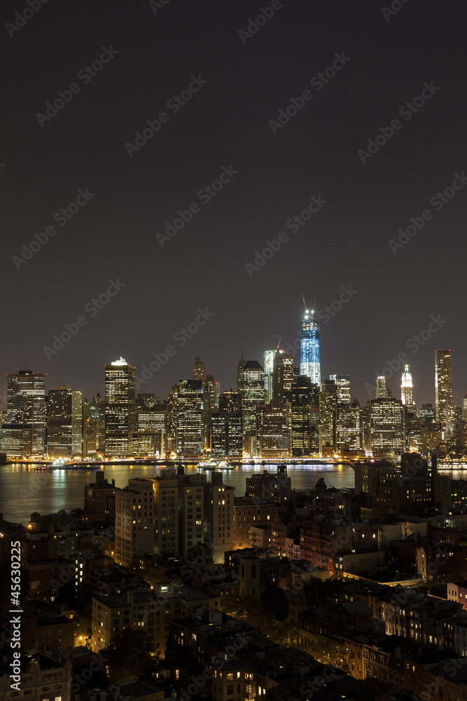 New York by night - new WTC in blue