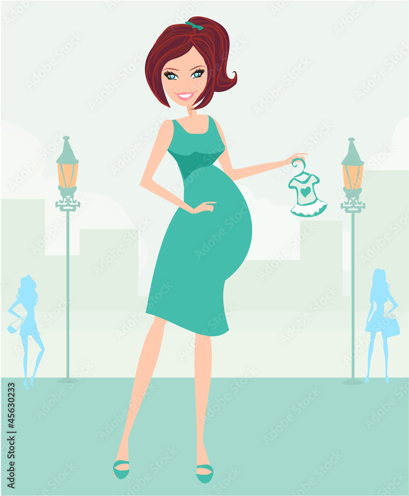 Beautiful pregnant woman on shopping for her new baby Vector Beautiful pregnant woman on shopping for her new baby Vector