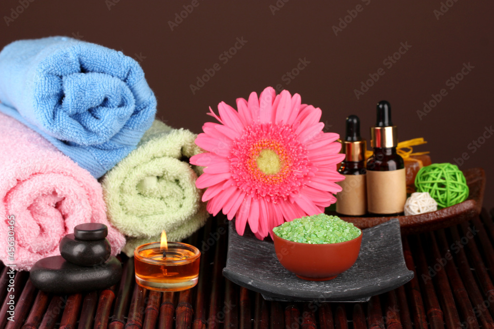 spa setting on brown background spa setting on brown background