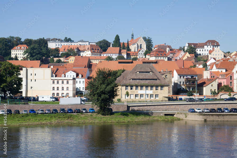Cityscape of Meissen in Germany with the Elbe river