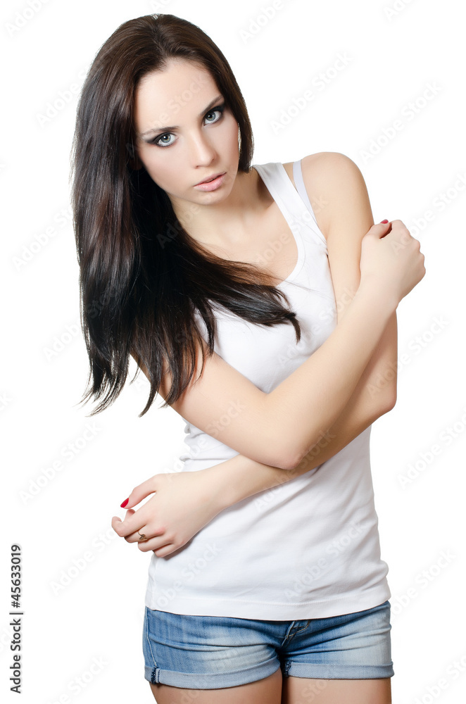 Portrait of the girl in jeans and underwear Portrait of the girl in jeans and underwear
