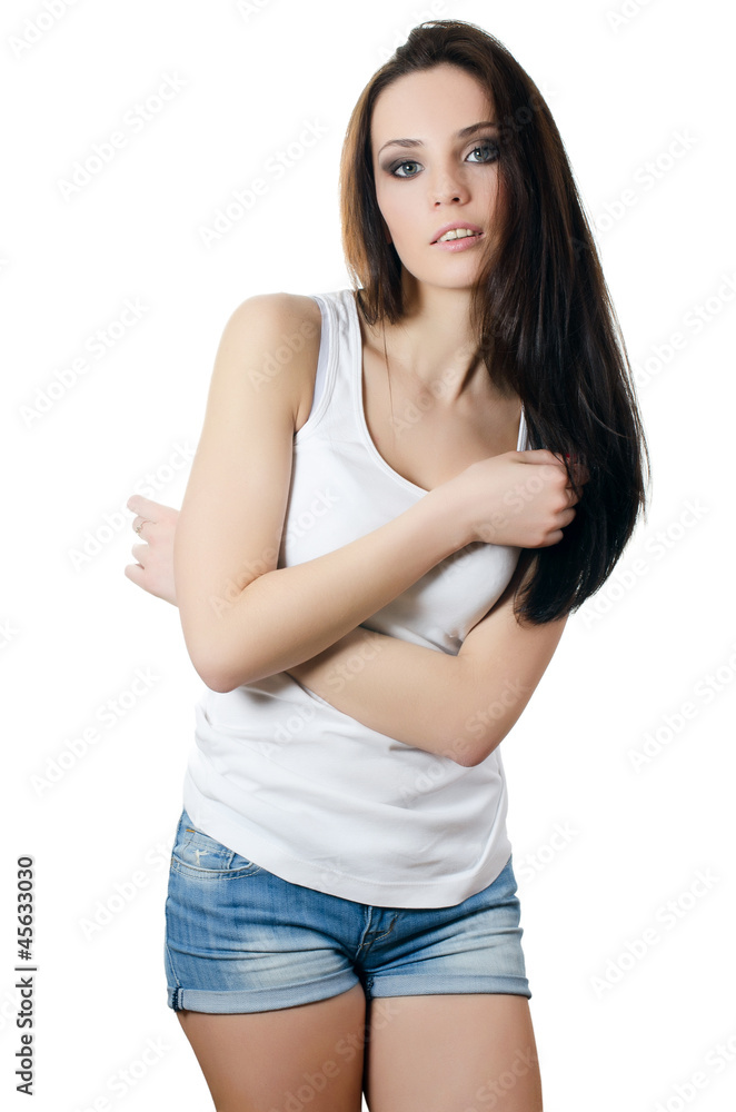Portrait of the girl in jeans and underwear Portrait of the girl in jeans and underwear