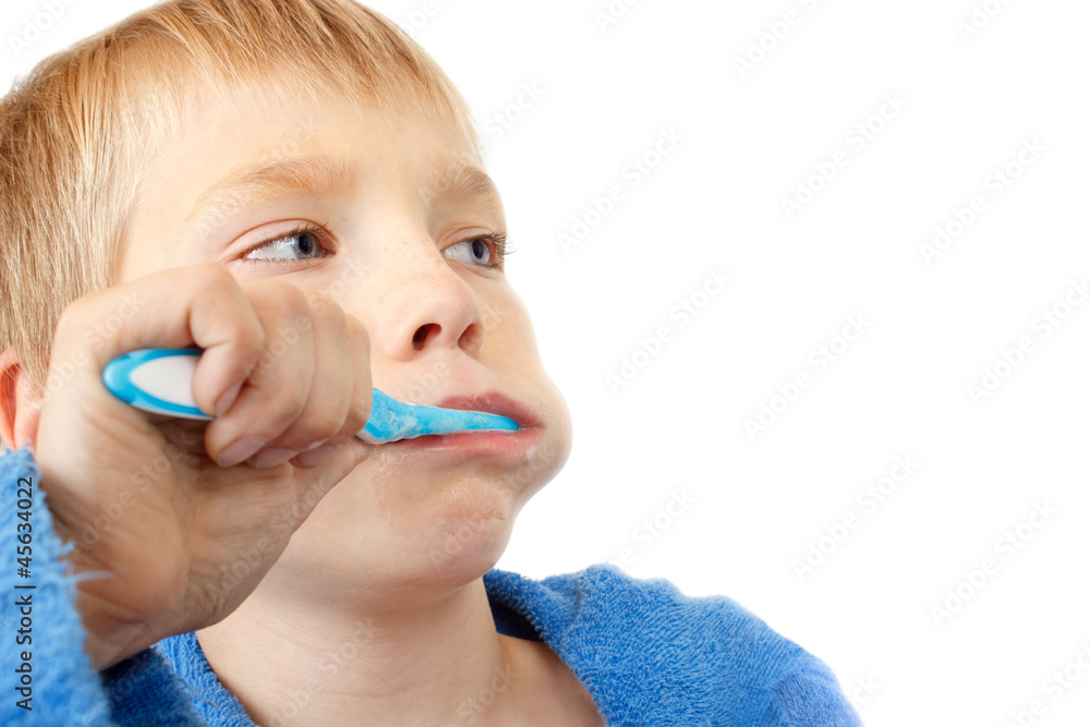 Kid brushing teeth, isolated on white Kid brushing teeth, isolated on white
