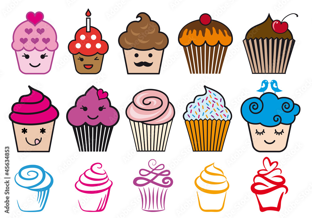 Cute cupcake designs, vector set Cute cupcake designs, vector set