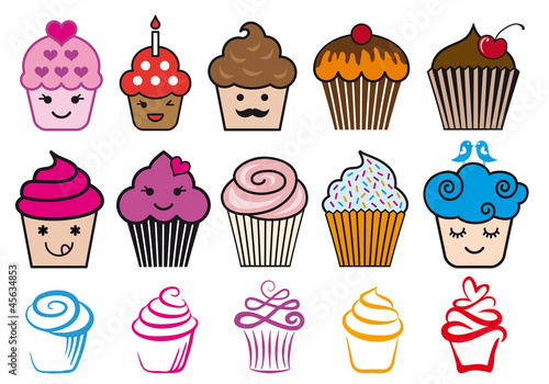 Cute cupcake designs, vector set