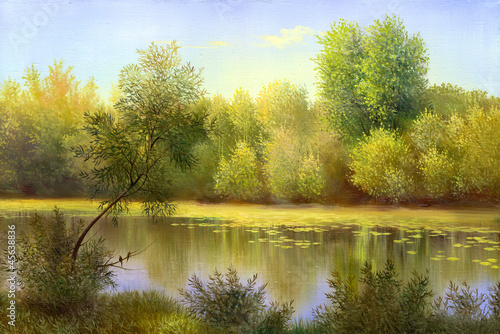 Fototapeta Naklejka Na Ścianę i Meble -  autumn landscape, canvas, oil