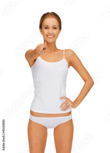 woman in cotton undrewear pointing her finger © Syda Productions