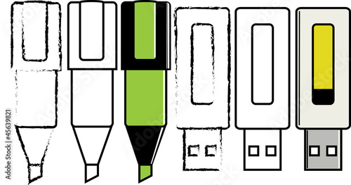 highlight pen and handy drive vector
