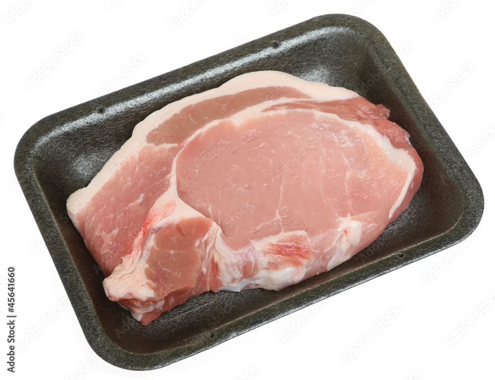 Raw Pork Loin Steak in Packaging Tray Raw Pork Loin Steak in Packaging Tray