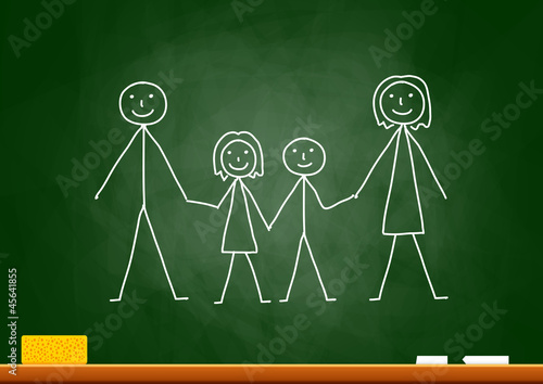 Drawing of family on blackboard