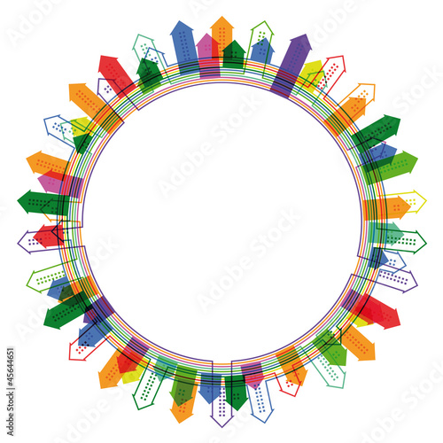 Abstract circular frame with bright city silhouette. Eps10