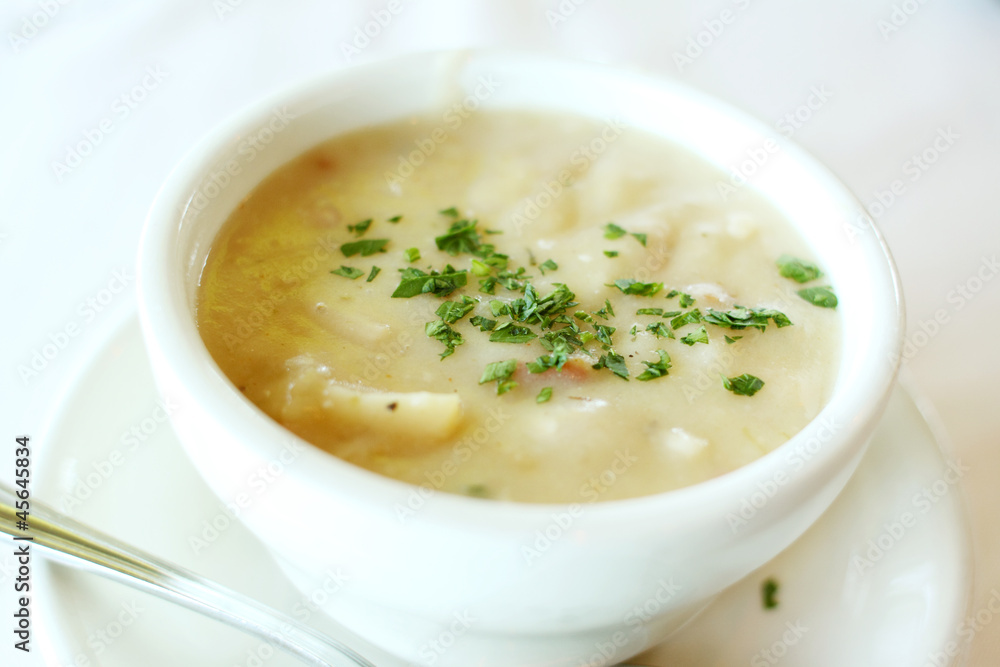 Bowl of delicious clam chowder. Bowl of delicious clam chowder.