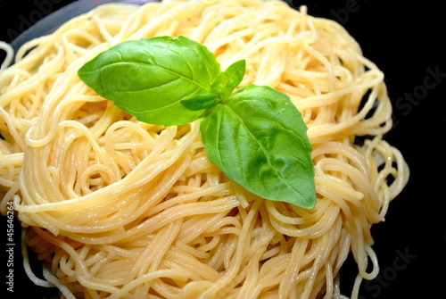 Spaghetti Over Black with Basil
