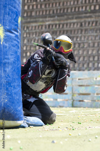 Paintball player in action