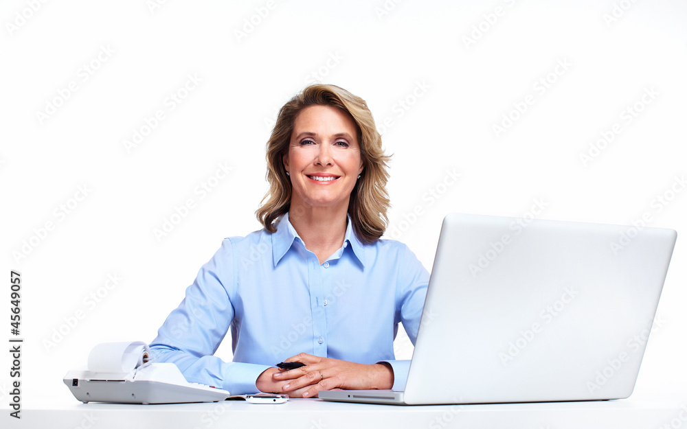 Business woman with a laptop computer. Business woman with a laptop computer.