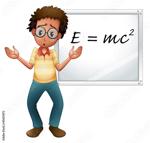 boy showing white board