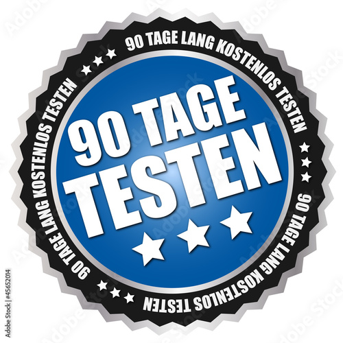 Button "90 Tage testen" Blau/Schwarz/Silber