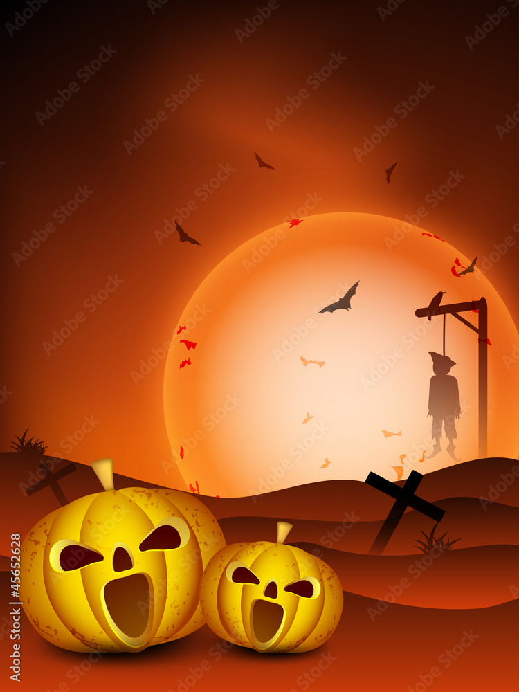 Halloween night background with scary pumpkins. EPS 10.