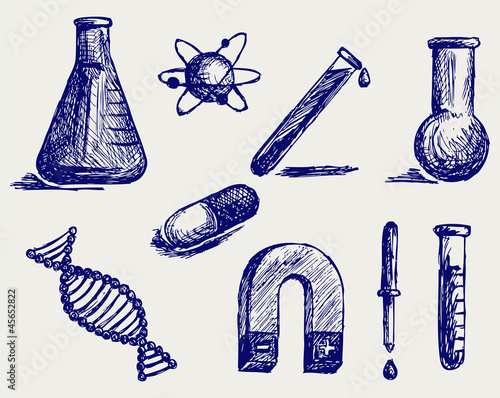 Biology, chemistry and physics. Doodle style